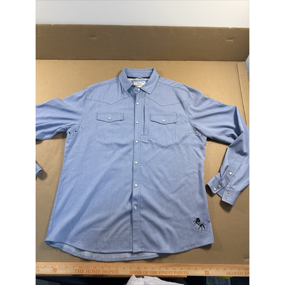 DIAMOND Cross Ranch Performance Blue Pearl Snap Western Fishing Shirt Size L